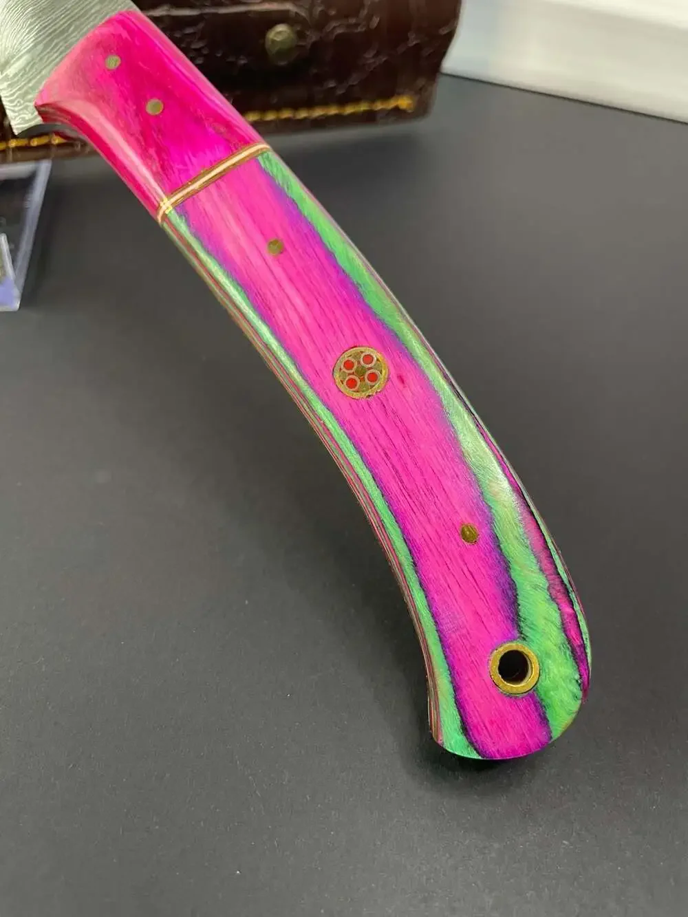 Purse or boot accessory . Custom Damascus Steel Knife.